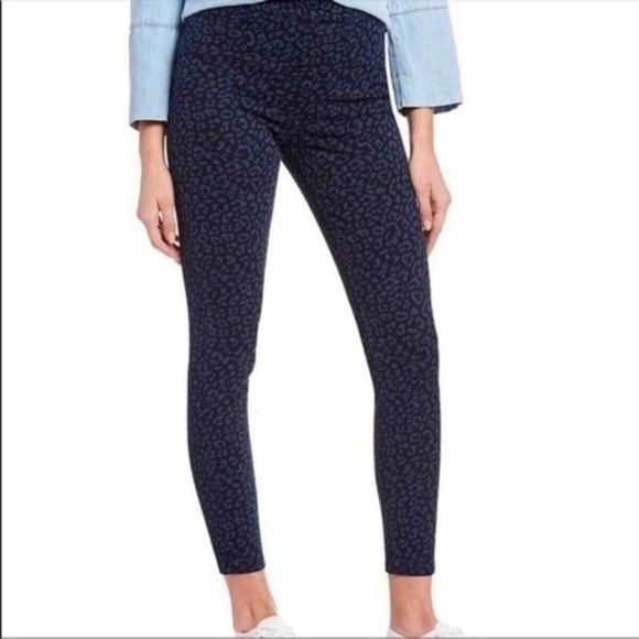 Spanx Jean-ish Ankle Shaping Leggings Blue Leopard Print size Large black & navy - Picture 1 of 13